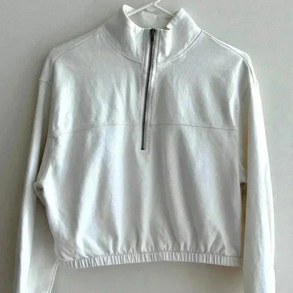 BP White 1/4 Zip Sports Jacket, Athleisure Athletic White Sweatshirt, Small - Picture 1 of 16